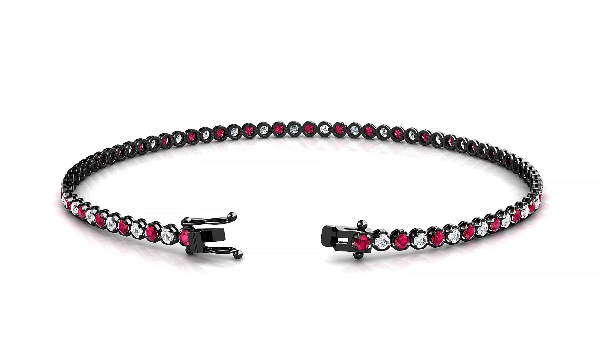 Bengal 1-1 | 18k Black Gold 1.7 mm Round Natural Ruby & Diamond Tennis Bracelet