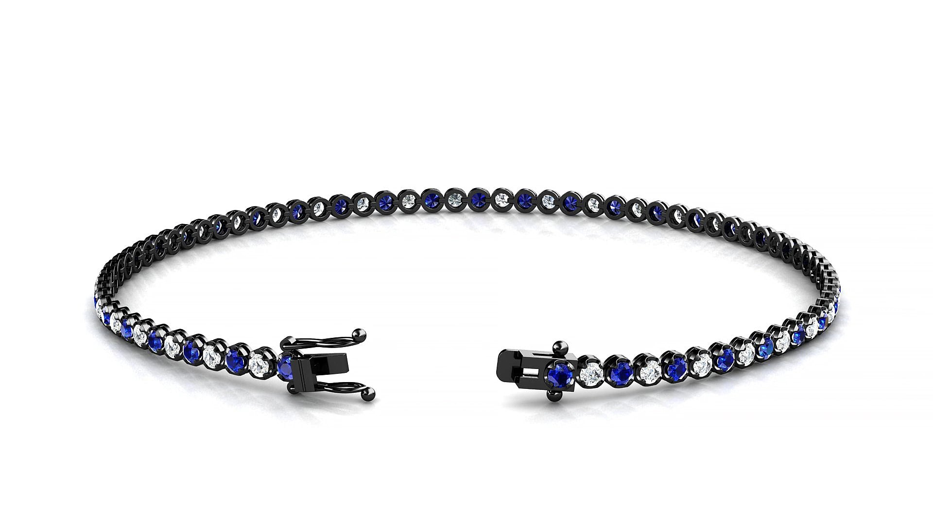 Bengal 1-1 | 18k Black Gold 1.7 mm Round Natural Sapphire & Diamond 19 cm Tennis Bracelet