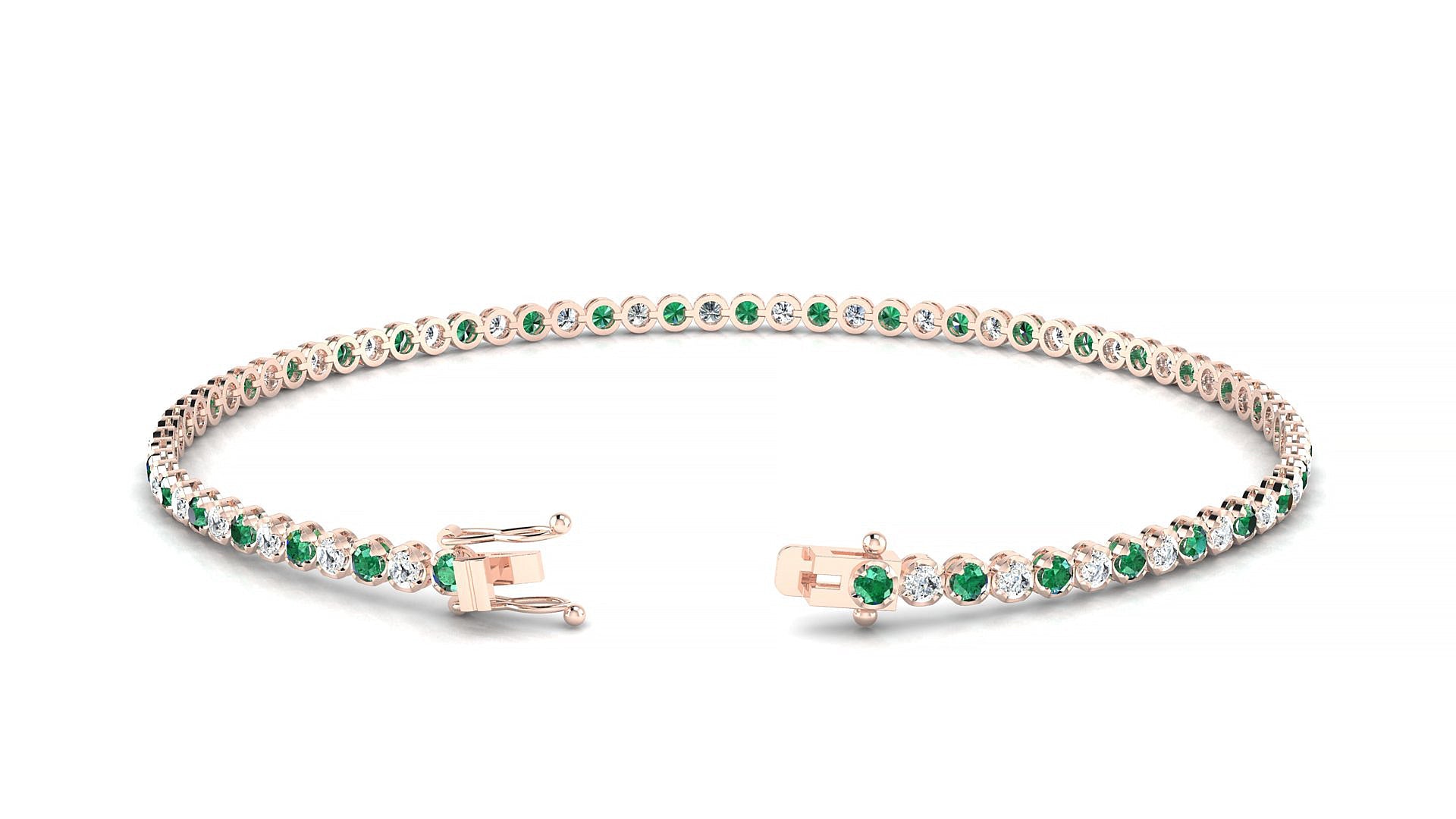 Bengal 1-1 | 18k Rose Gold 1.7 mm Round Natural Emerald & Diamond Tennis Bracelet