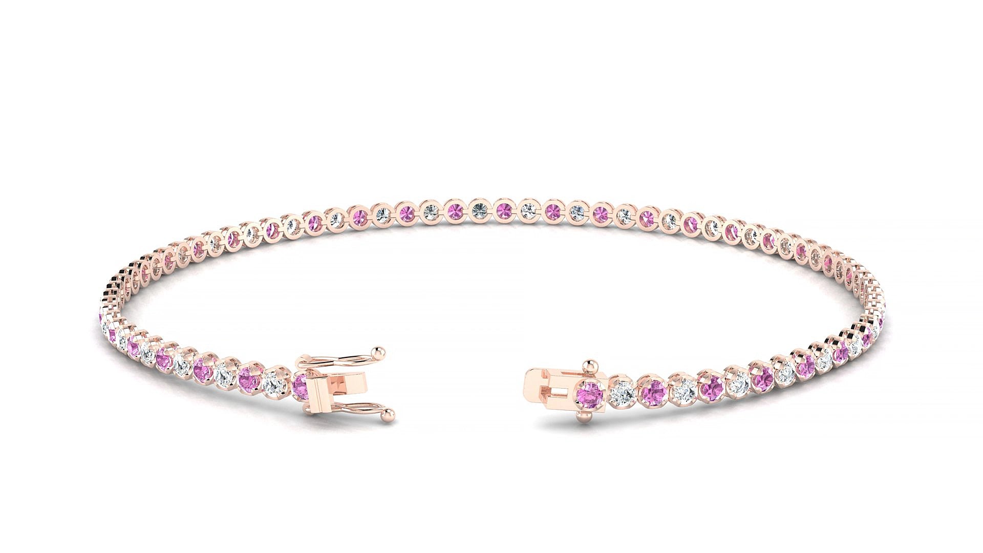 Bengal 1-1 | 18k Rose Gold 1.7 mm Round Natural Pink Sapphire & Diamond 20 cm Tennis Bracelet