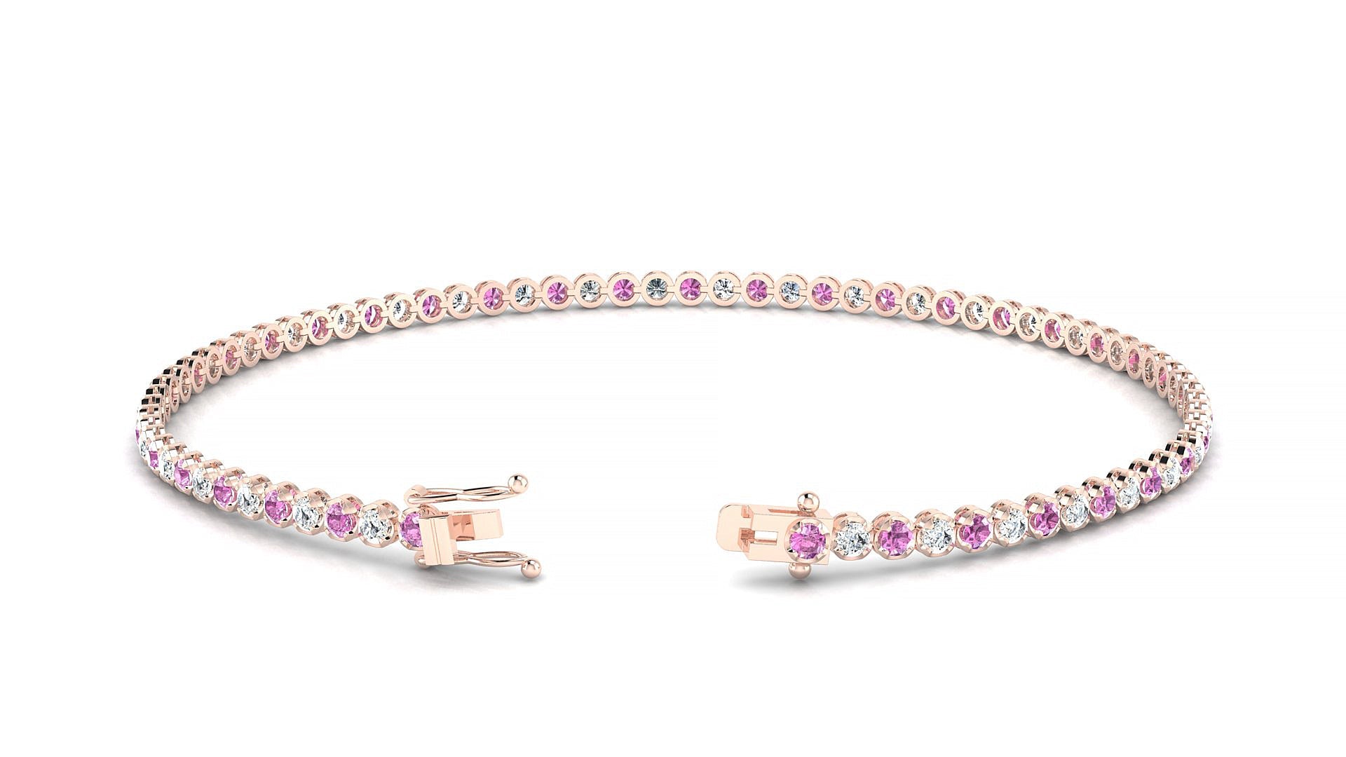 Bengal 1-1 | 18k Rose Gold 1.7 mm Round Natural Pink Sapphire & Diamond Tennis Bracelet