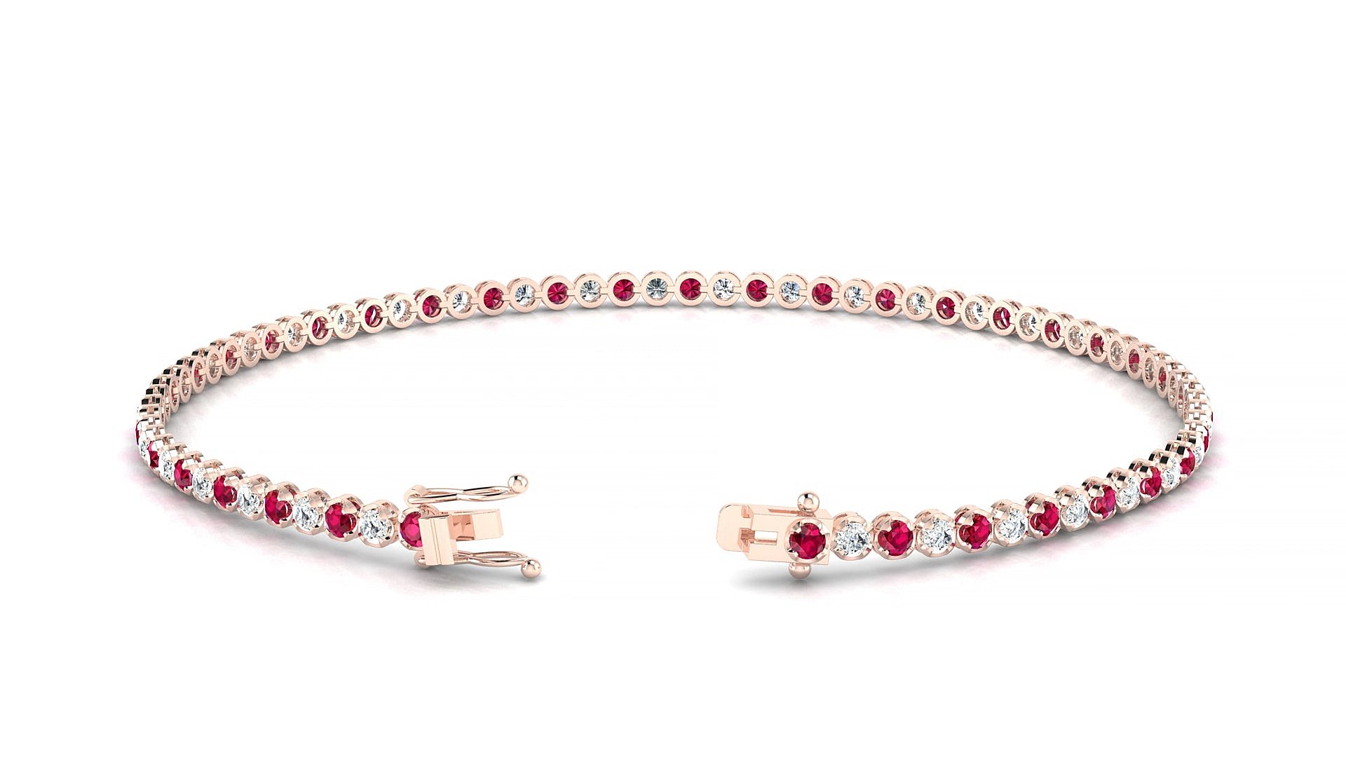 Bengal 1-1 | 18k Rose Gold 1.7 mm Round Natural Ruby & Diamond 19 cm Tennis Bracelet