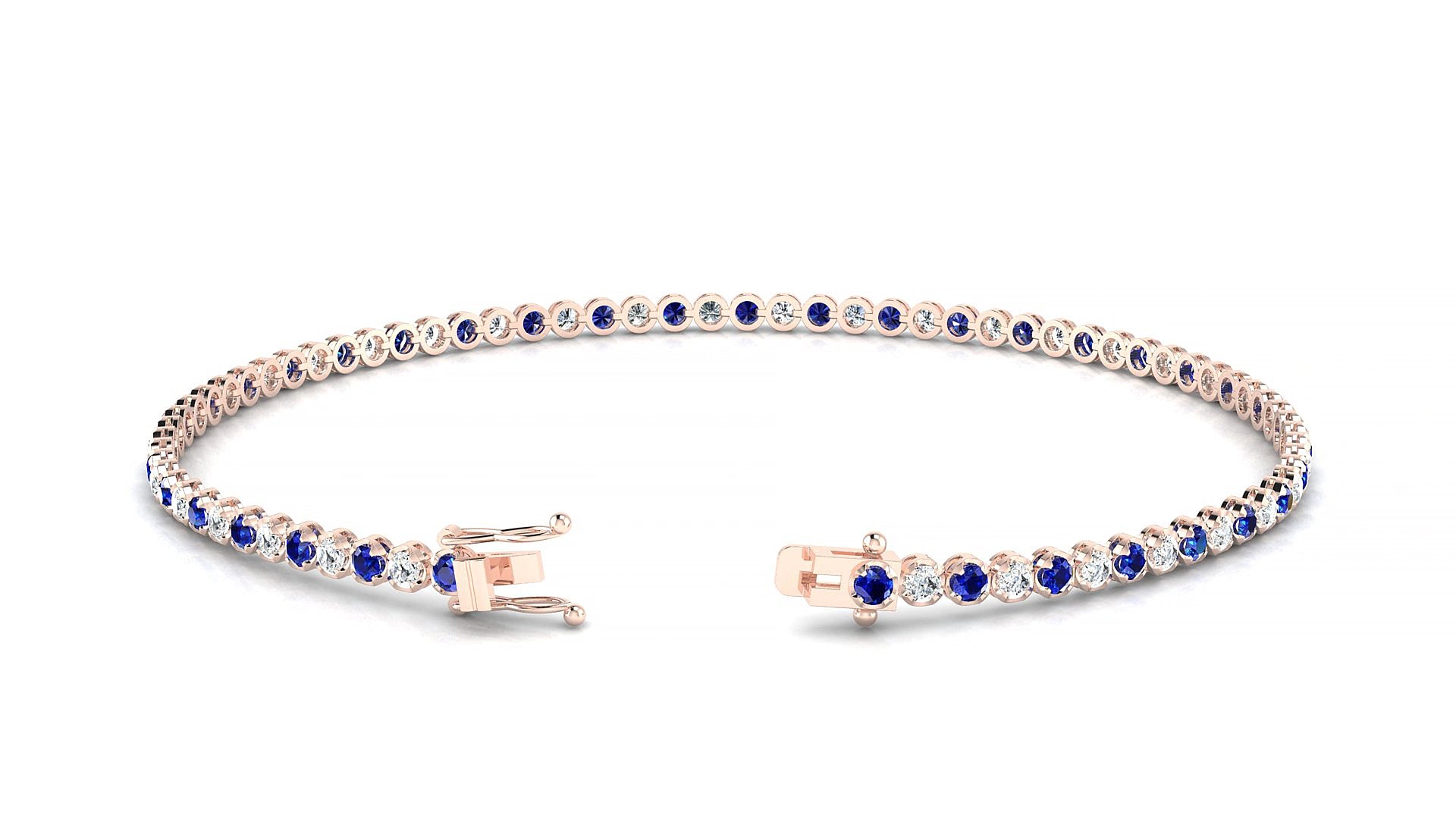 Bengal 1-1 | 18k Rose Gold 1.7 mm Round Natural Sapphire & Diamond 17 cm Tennis Bracelet