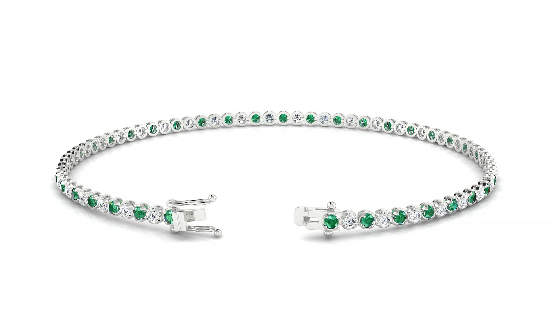 Bengal 1-1 | 18k White Gold 1.7 mm Round Natural Emerald & Diamond Tennis Bracelet