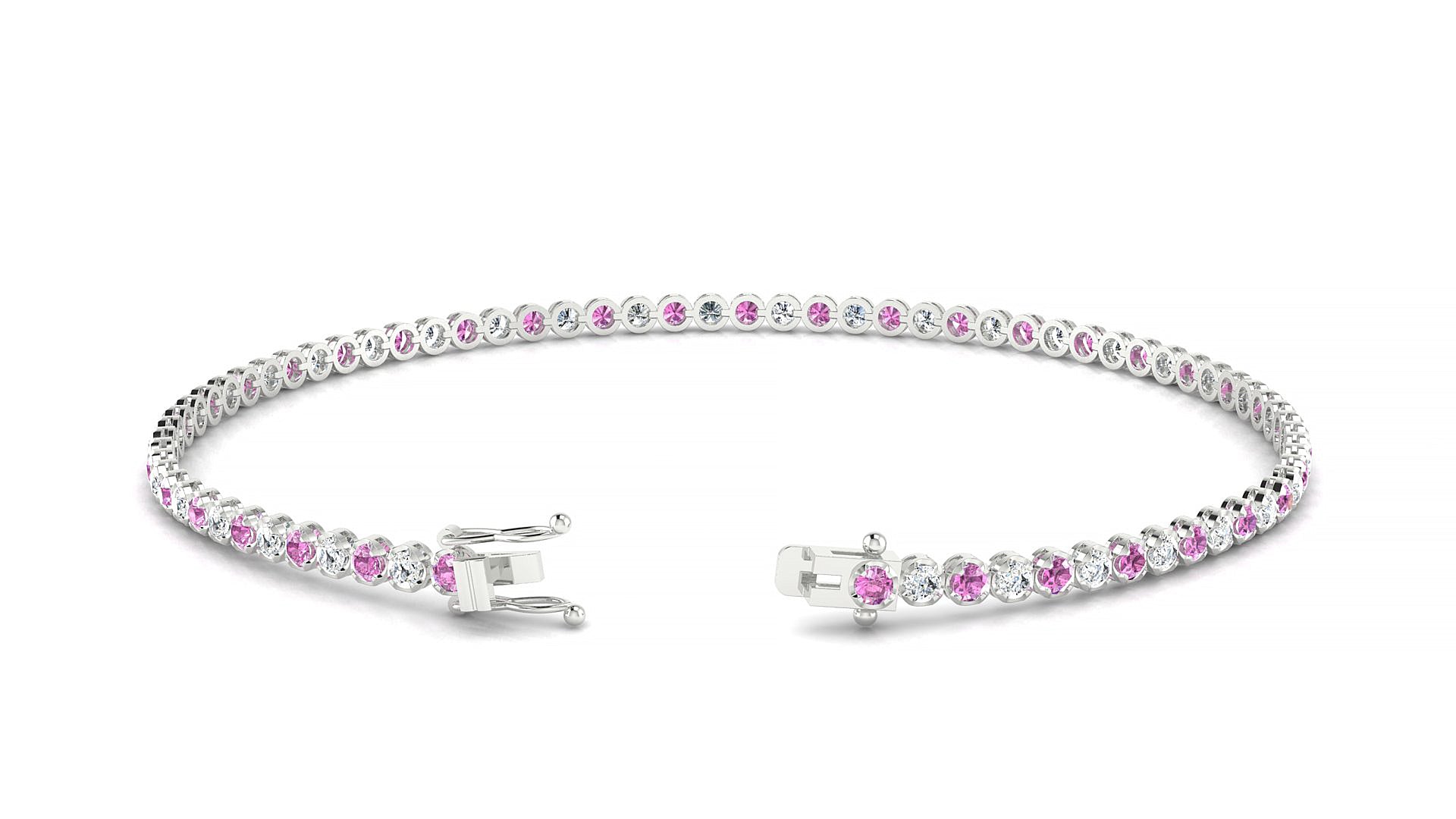 Bengal 1-1 | 18k White Gold 1.7 mm Round Natural Pink Sapphire & Diamond Tennis Bracelet