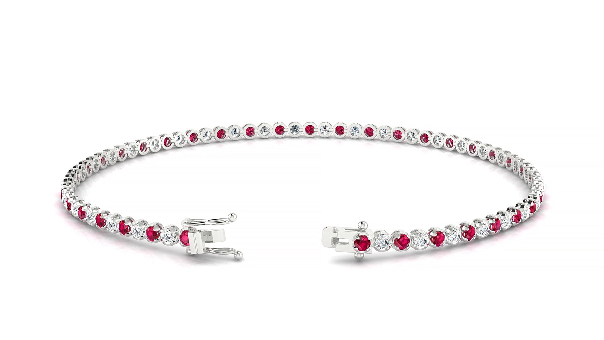 Bengal 1-1 | 18k White Gold 1.7 mm Round Natural Ruby & Diamond Tennis Bracelet
