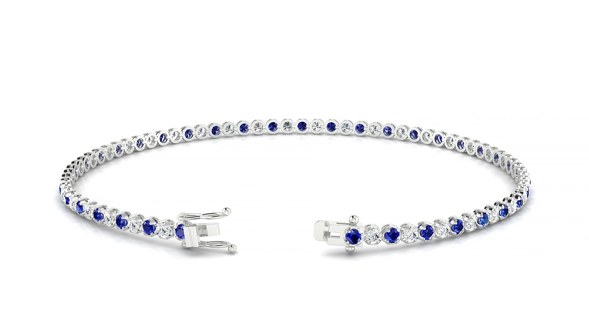 Bengal 1-1 | 18k White Gold 1.7 mm Round Natural Sapphire & Diamond 17 cm Tennis Bracelet