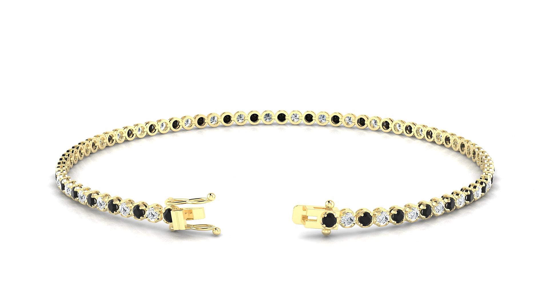 Bengal 1-1 | 18k Yellow Gold 1.7 mm Round Natural Black Diamond & Diamond 16 cm Tennis Bracelet