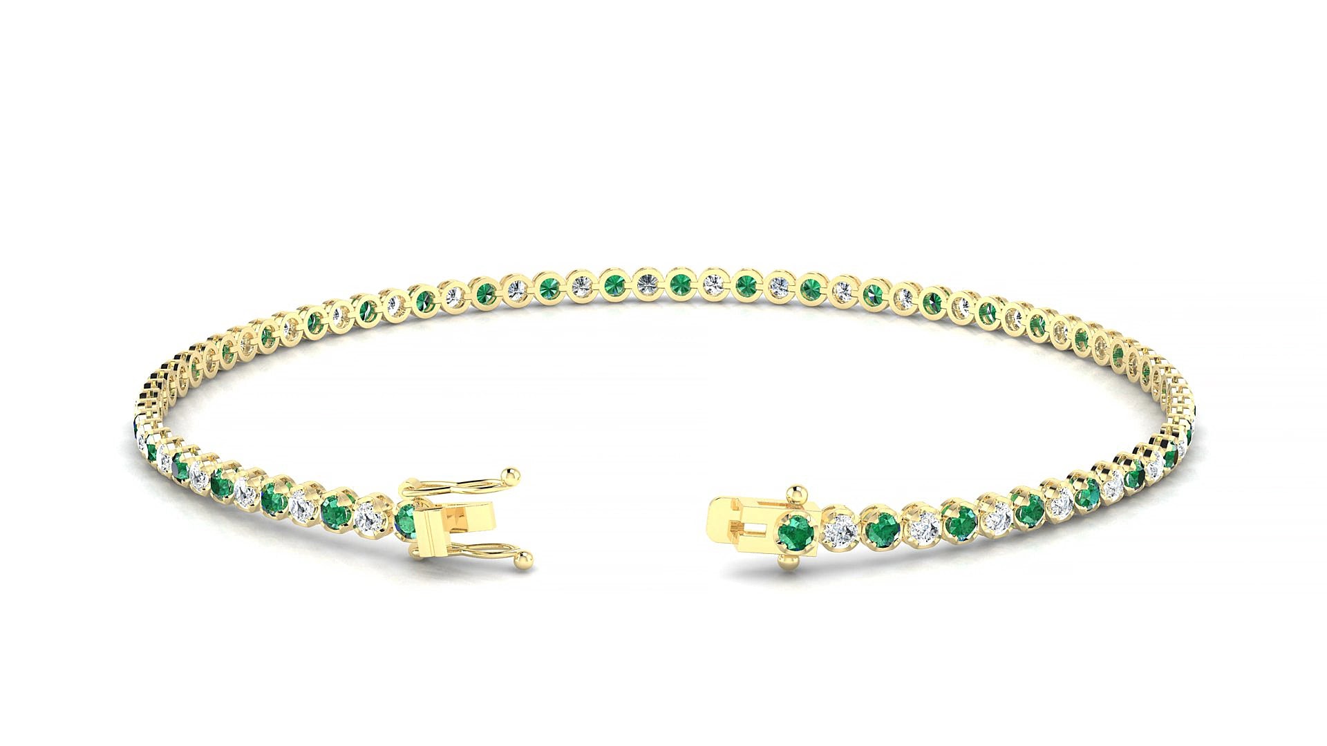 Bengal 1-1 | 18k Yellow Gold 1.7 mm Round Natural Emerald & Diamond 15 cm Tennis Bracelet