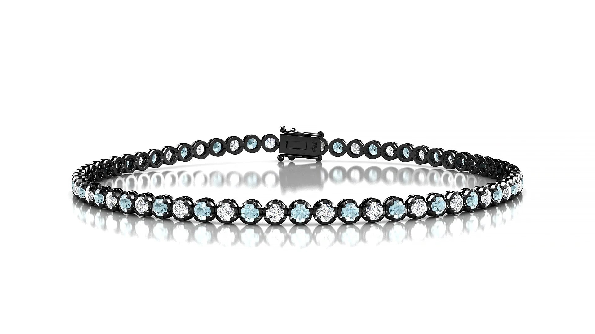 Bengal 1-1 | 18k Black Gold 2 mm Round Natural Aquamarine & Diamond Tennis Bracelet