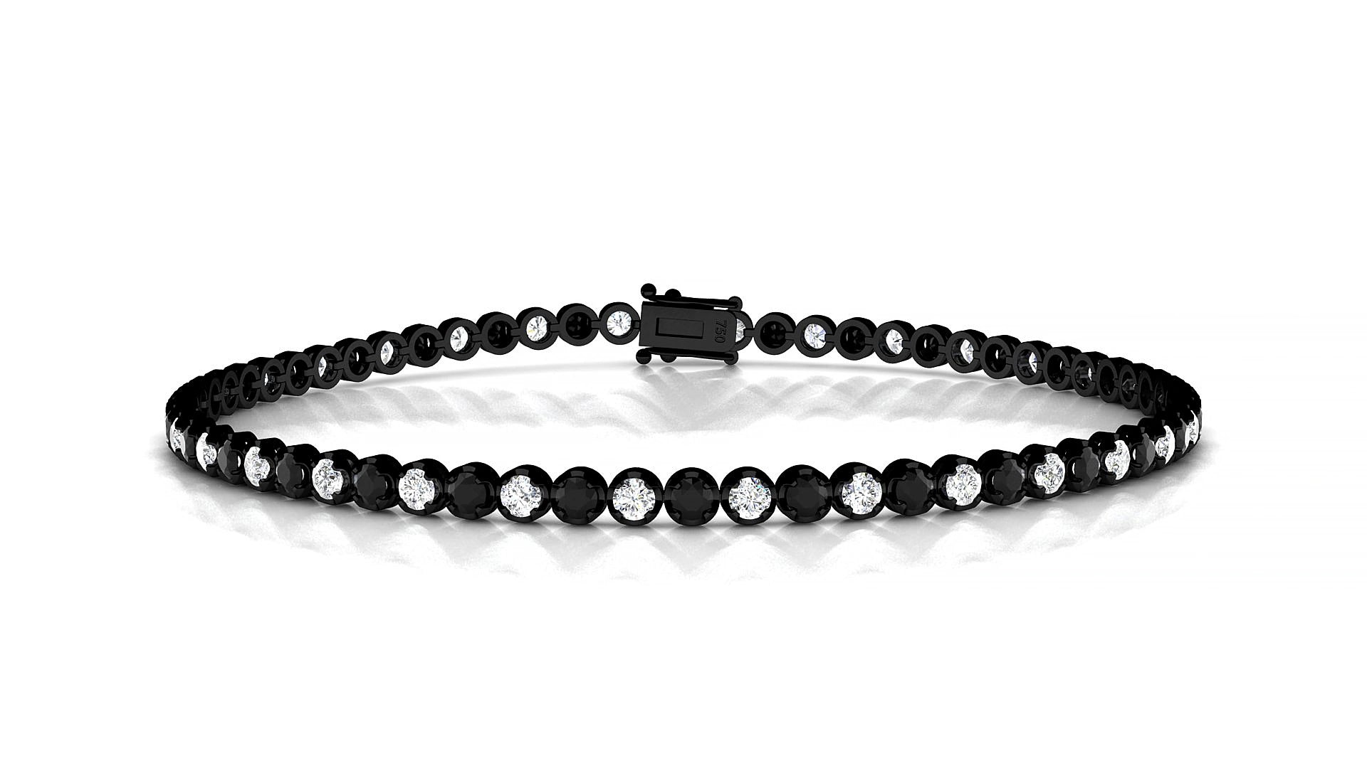 Bengal 1-1 | 18k Black Gold 2 mm Round Natural Black Diamond & Diamond 15 cm Tennis Bracelet