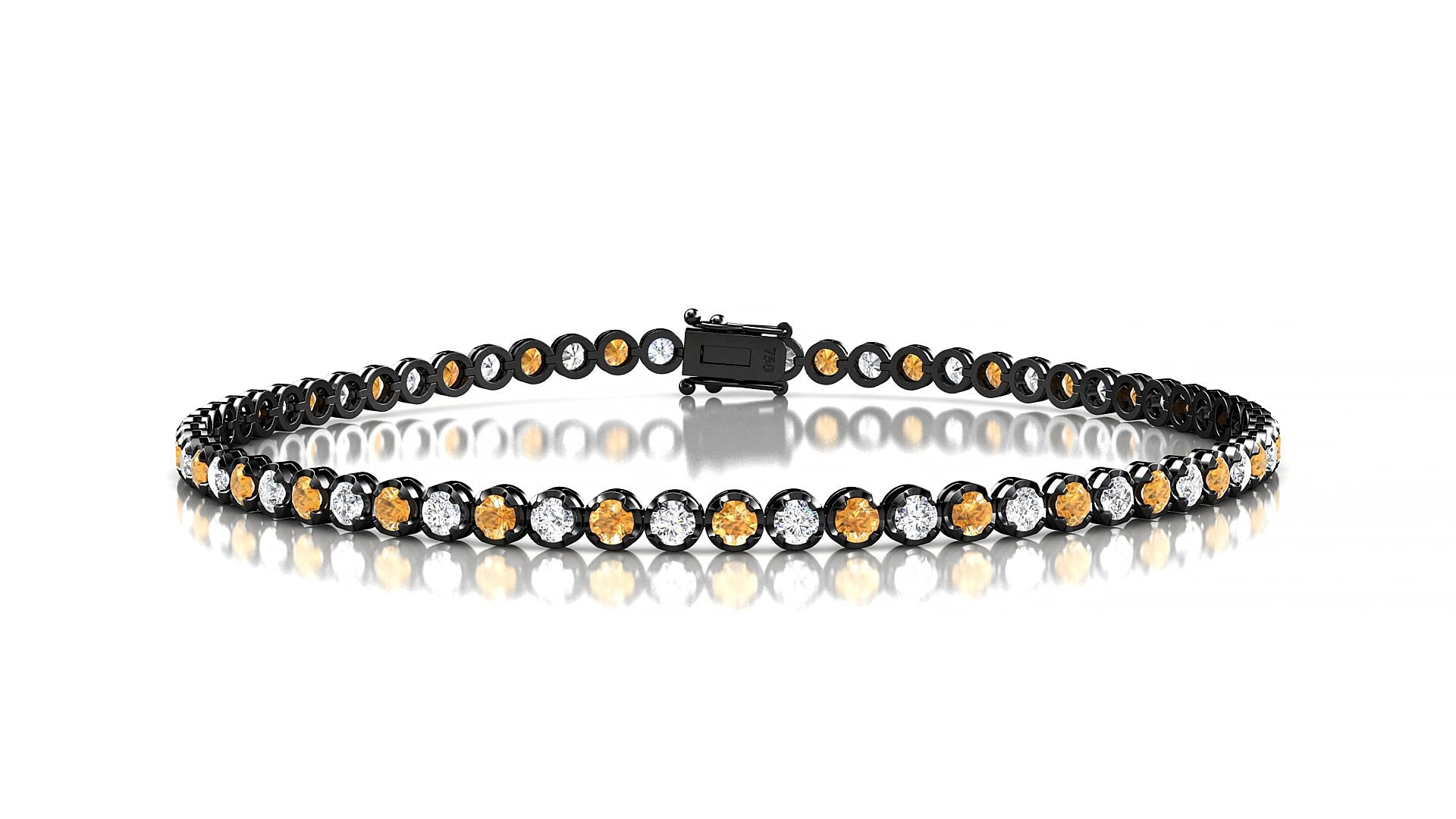 Bengal 1-1 | 18k Black Gold 2 mm Round Natural Citrine & Diamond 18 cm Tennis Bracelet