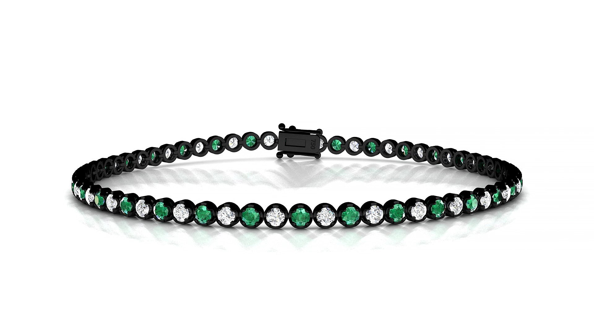 Bengal 1-1 | 18k Black Gold 2 mm Round Natural Emerald & Diamond 20 cm Tennis Bracelet