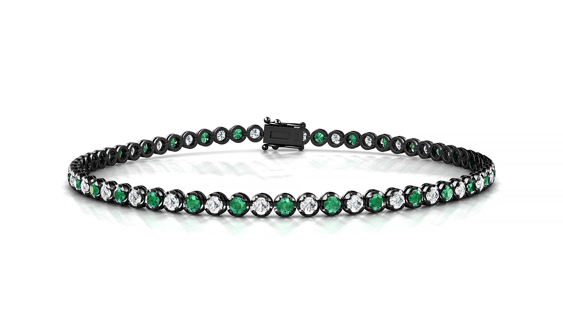 Bengal 1-1 | 18k Black Gold 2 mm Round Natural Emerald & Diamond Tennis Bracelet