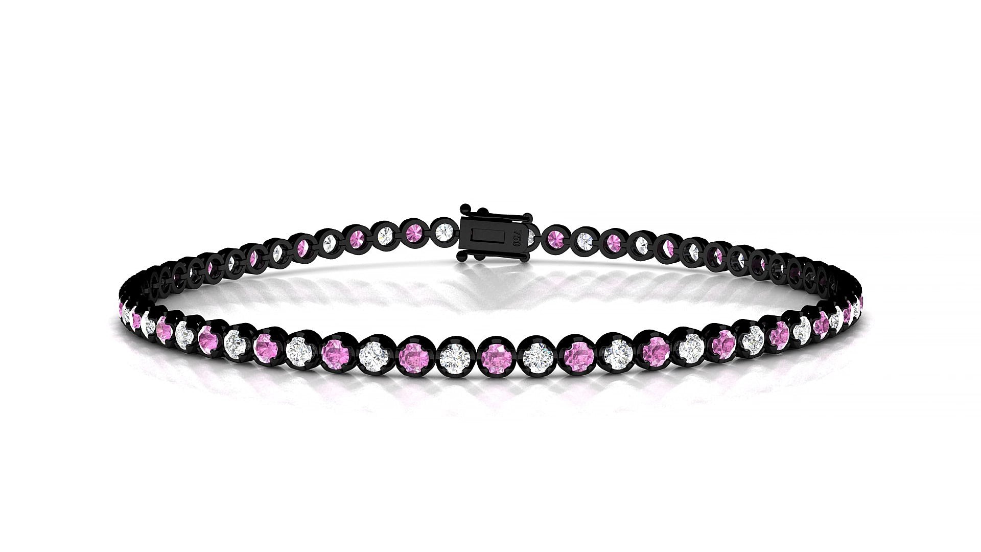 Bengal 1-1 | 18k Black Gold 2 mm Round Natural Pink Sapphire & Diamond 15 cm Tennis Bracelet