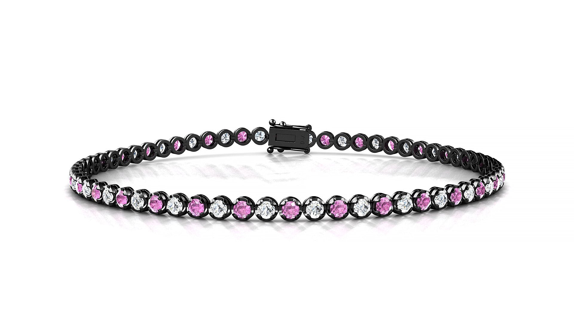 Bengal 1-1 | 18k Black Gold 2 mm Round Natural Pink Sapphire & Diamond Tennis Bracelet