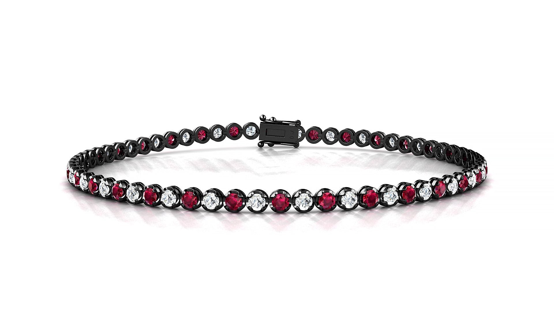 Bengal 1-1 | 18k Black Gold 2 mm Round Natural Ruby & Diamond Tennis Bracelet