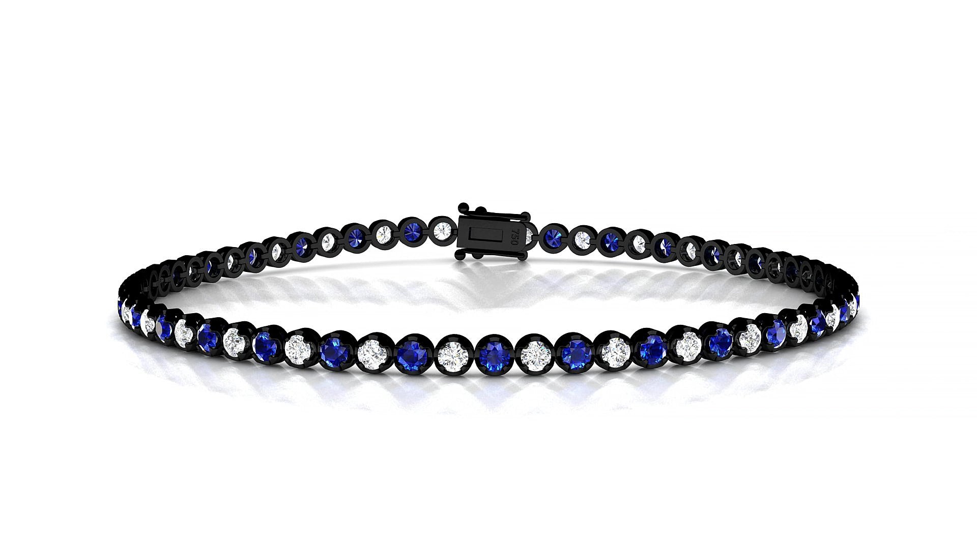 Bengal 1-1 | 18k Black Gold 2 mm Round Natural Sapphire & Diamond 20 cm Tennis Bracelet