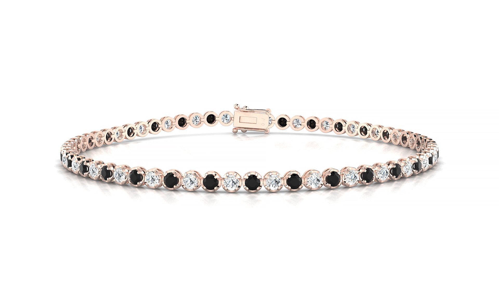 Bengal 1-1 | 18k Rose Gold 2 mm Round Natural Black Diamond & Diamond Tennis Bracelet