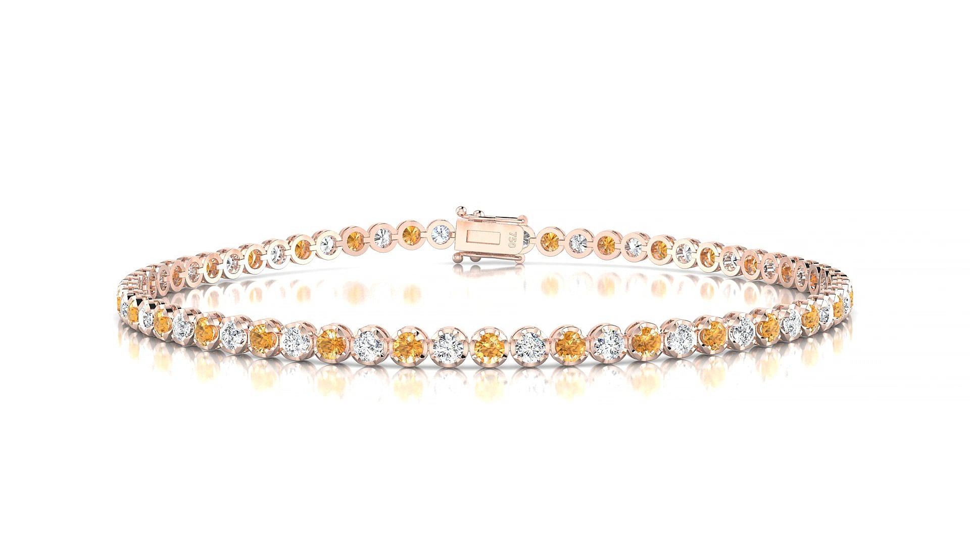 Bengal 1-1 | 18k Rose Gold 2 mm Round Natural Citrine & Diamond 17 cm Tennis Bracelet