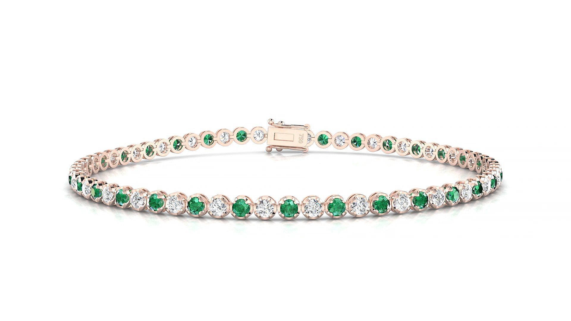 Bengal 1-1 | 18k Rose Gold 2 mm Round Natural Emerald & Diamond 15 cm Tennis Bracelet