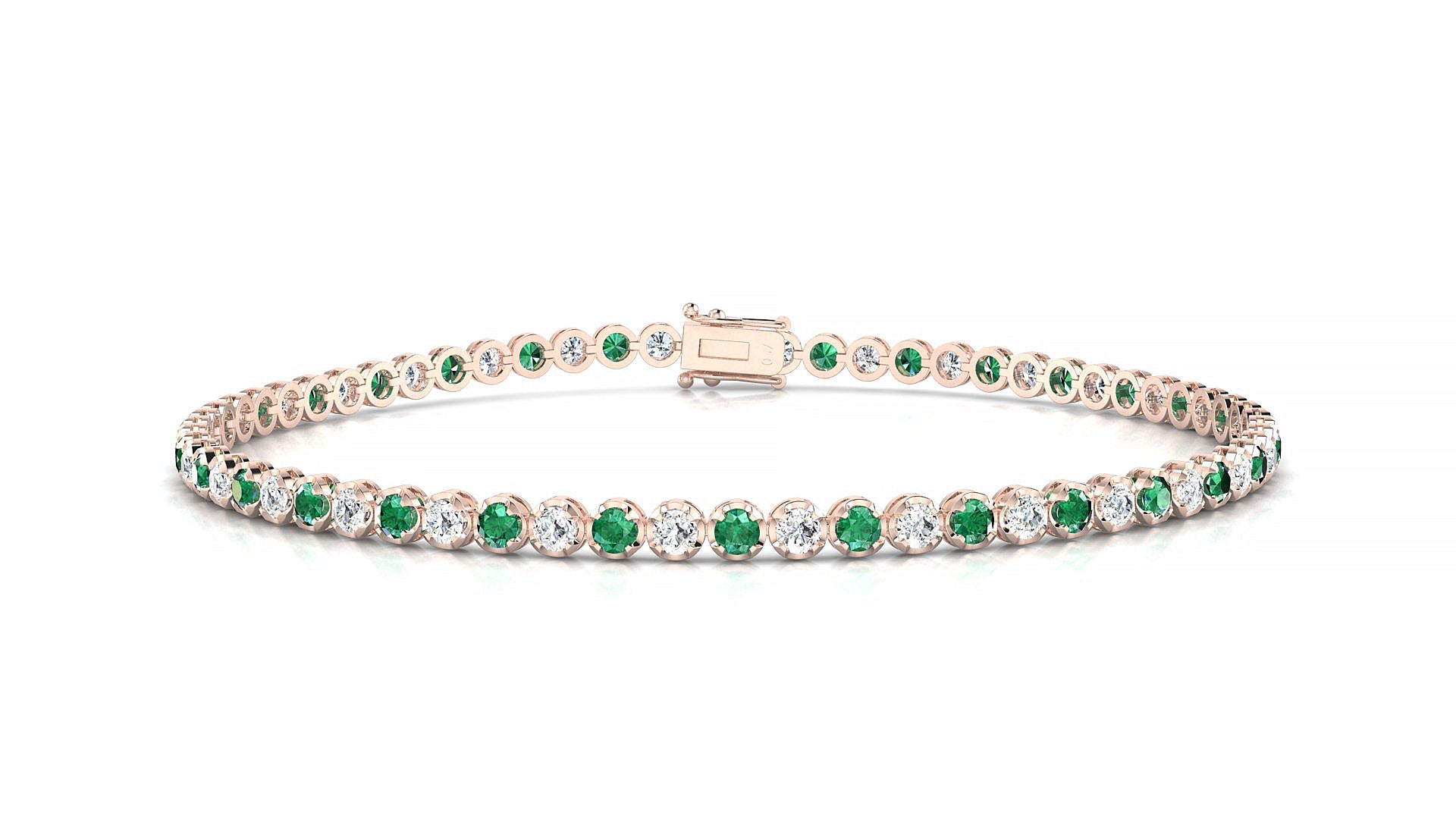 Bengal 1-1 | 18k Rose Gold 2 mm Round Natural Emerald & Diamond Tennis Bracelet