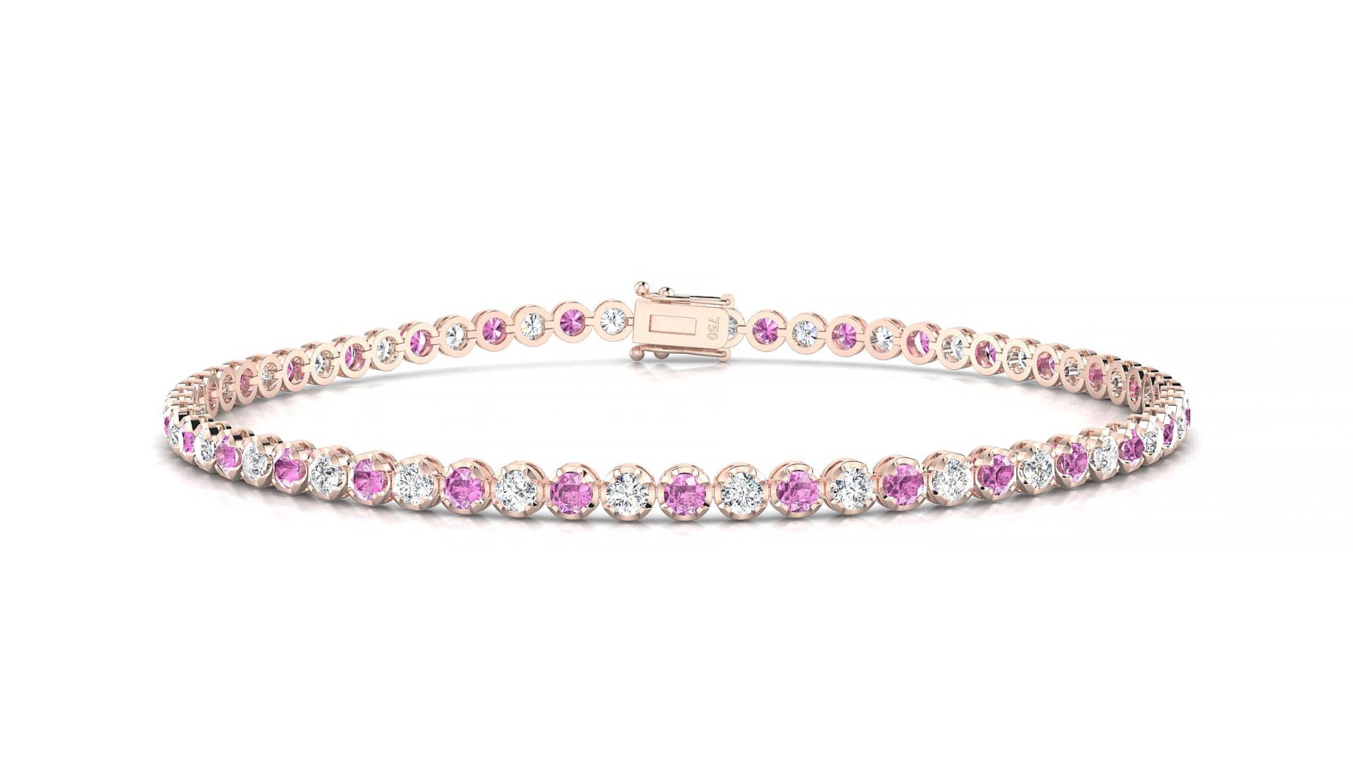 Bengal 1-1 | 18k Rose Gold 2 mm Round Natural Pink Sapphire & Diamond 20 cm Tennis Bracelet
