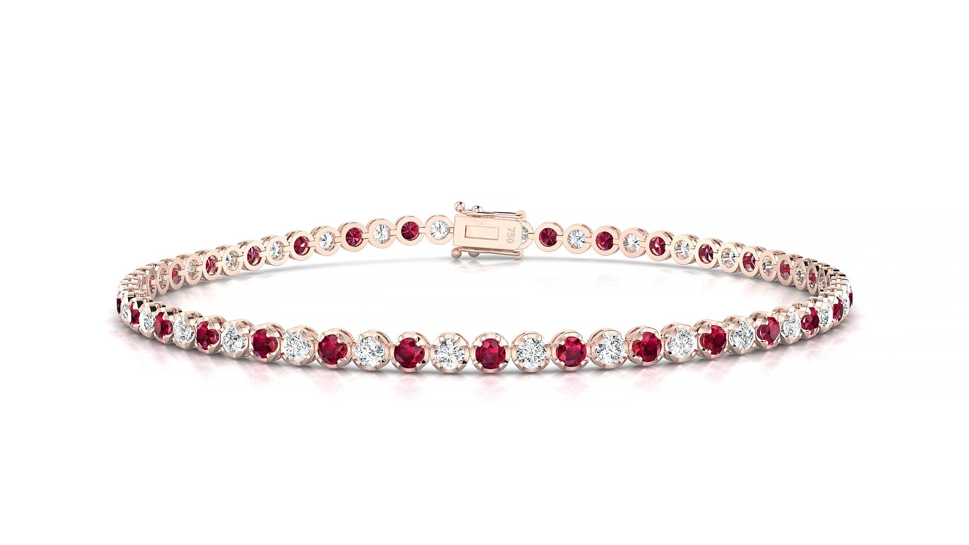 Bengal 1-1 | 18k Rose Gold 2 mm Round Natural Ruby & Diamond 20 cm Tennis Bracelet