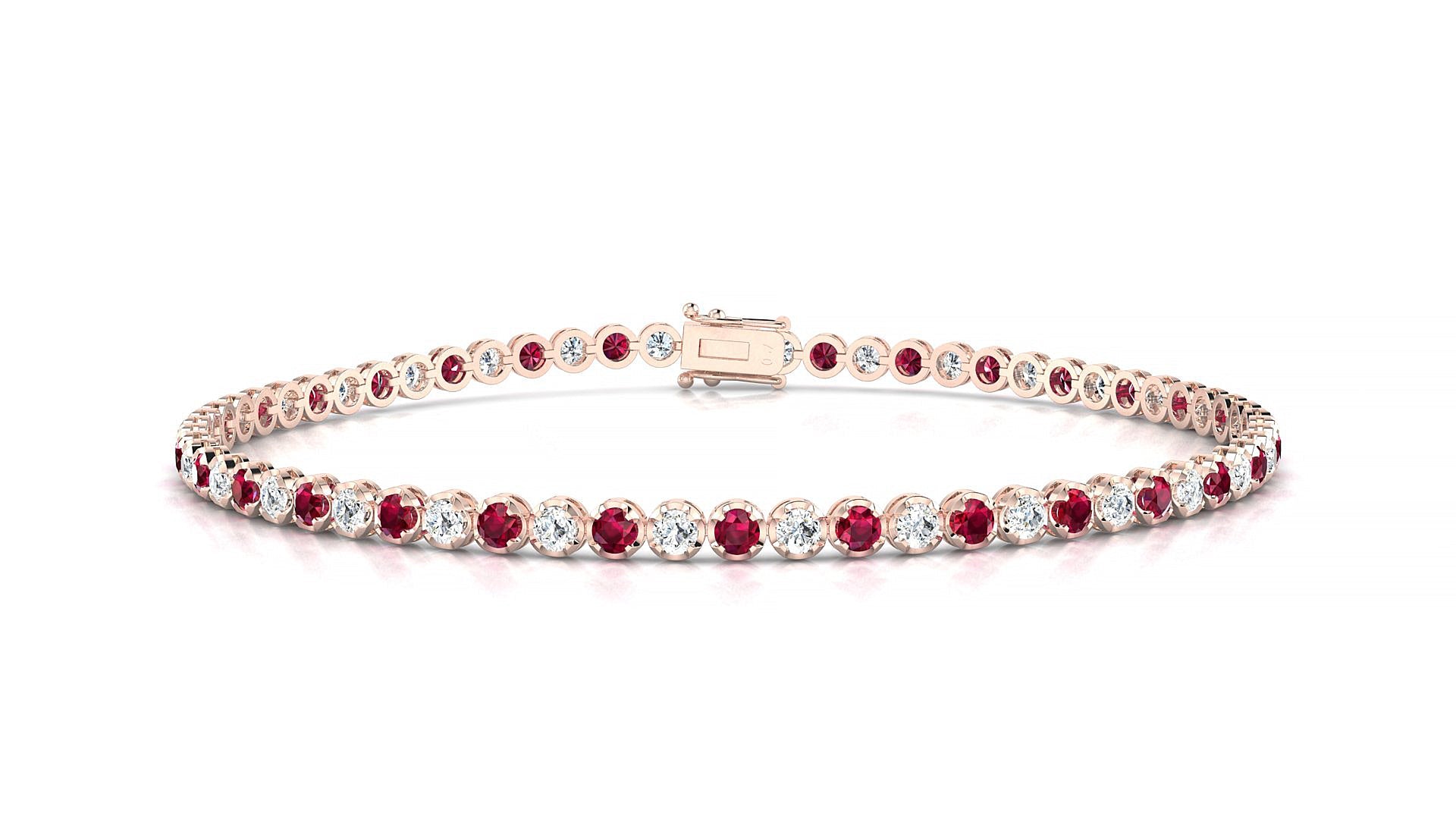 Bengal 1-1 | 18k Rose Gold 2 mm Round Natural Ruby & Diamond Tennis Bracelet