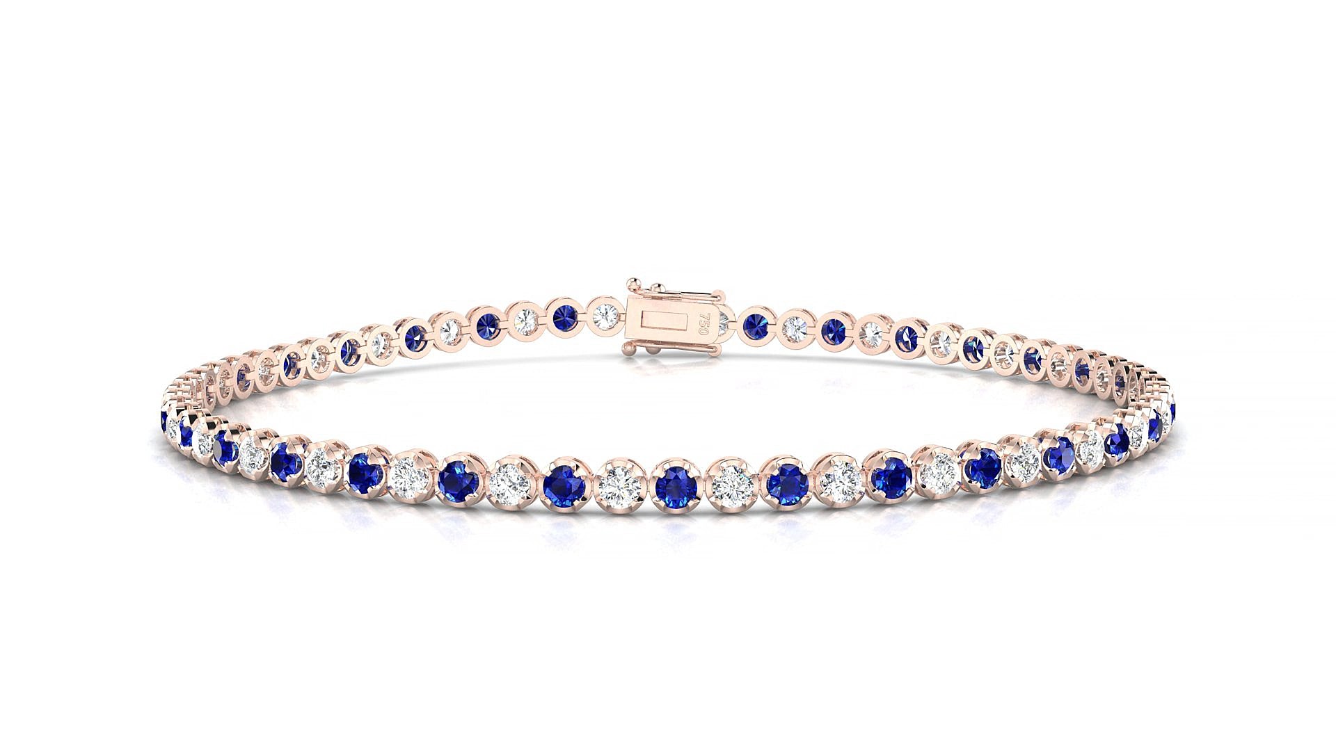 Bengal 1-1 | 18k Rose Gold 2 mm Round Natural Sapphire & Diamond 18 cm Tennis Bracelet