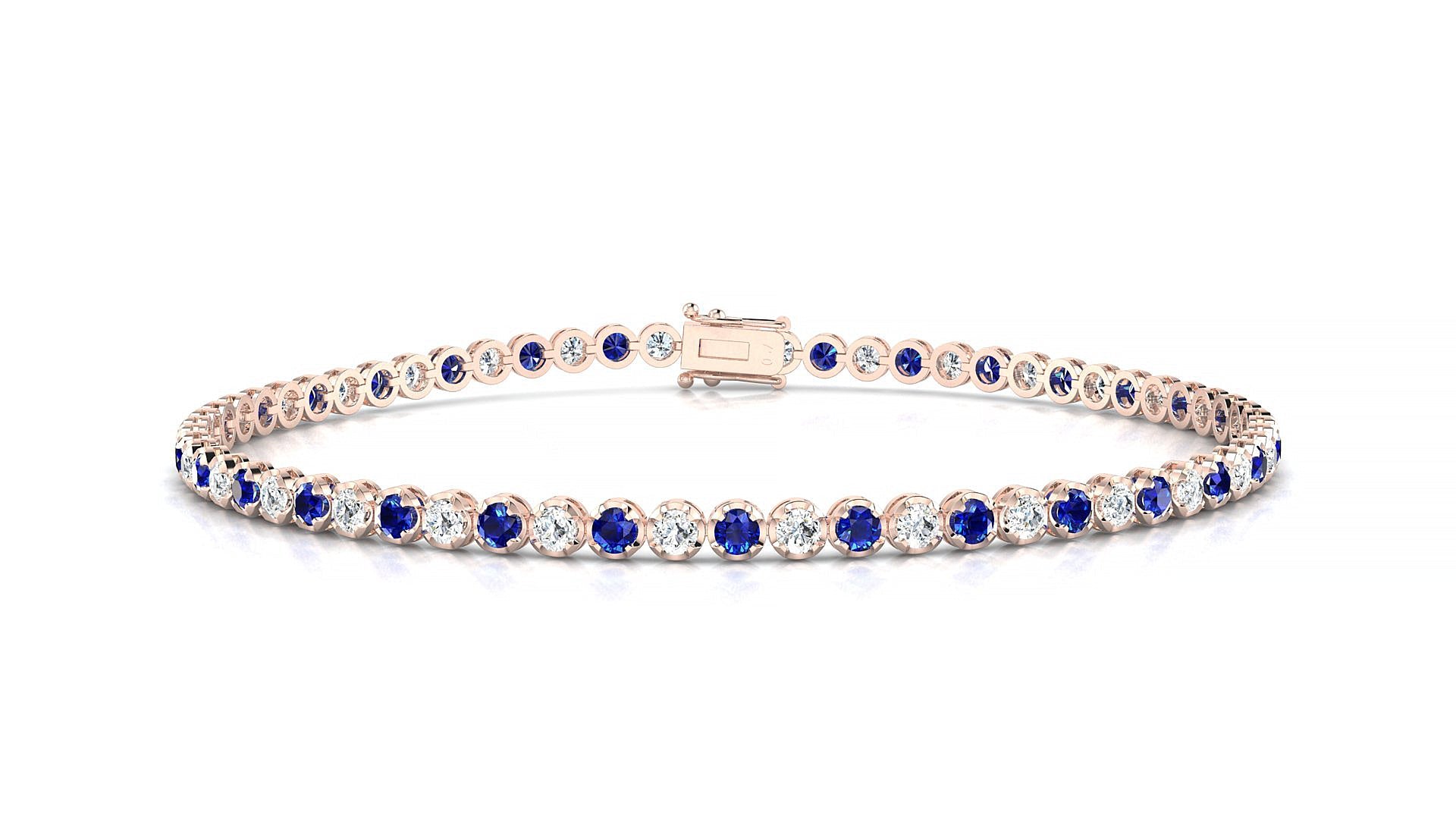 Bengal 1-1 | 18k Rose Gold 2 mm Round Natural Sapphire & Diamond Tennis Bracelet