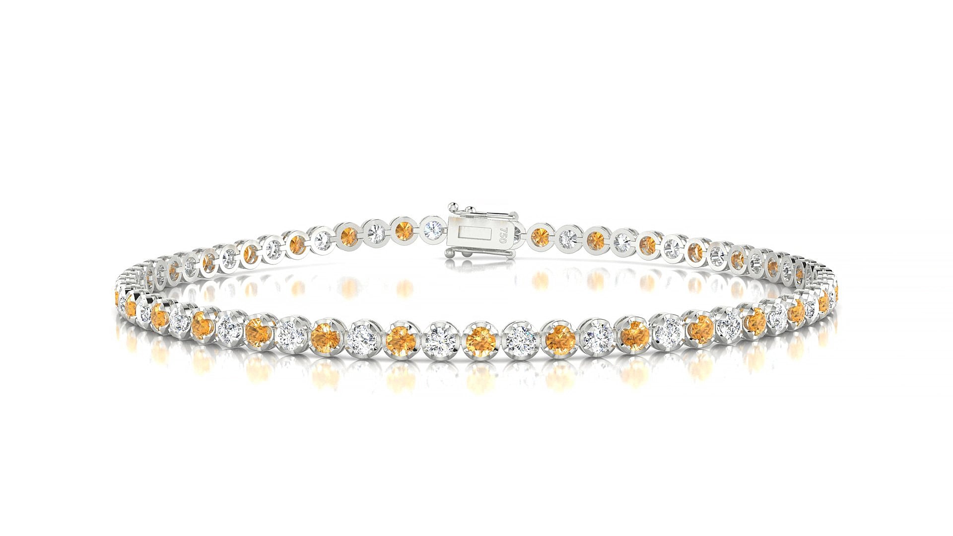 Bengal 1-1 | 18k White Gold 2 mm Round Natural Citrine & Diamond 15 cm Tennis Bracelet