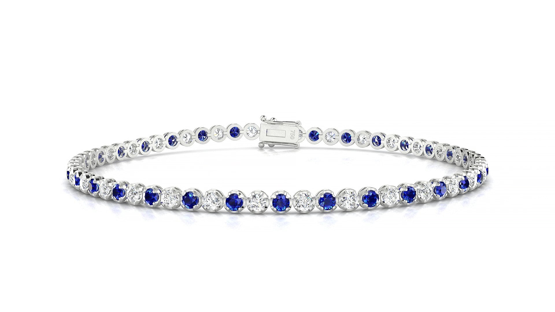 Bengal 1-1 | 18k White Gold 2 mm Round Natural Sapphire & Diamond 15 cm Tennis Bracelet