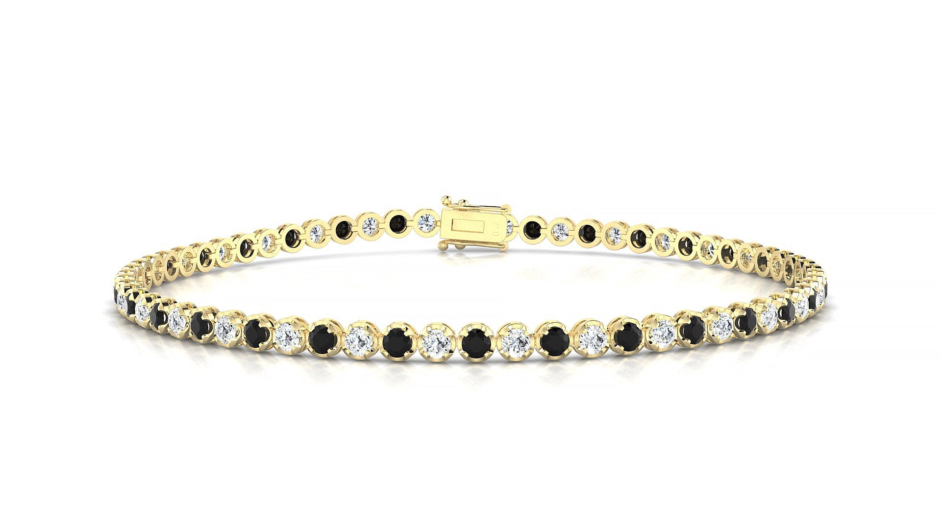 Bengal 1-1 | 18k Yellow Gold 2 mm Round Natural Black Diamond & Diamond Tennis Bracelet