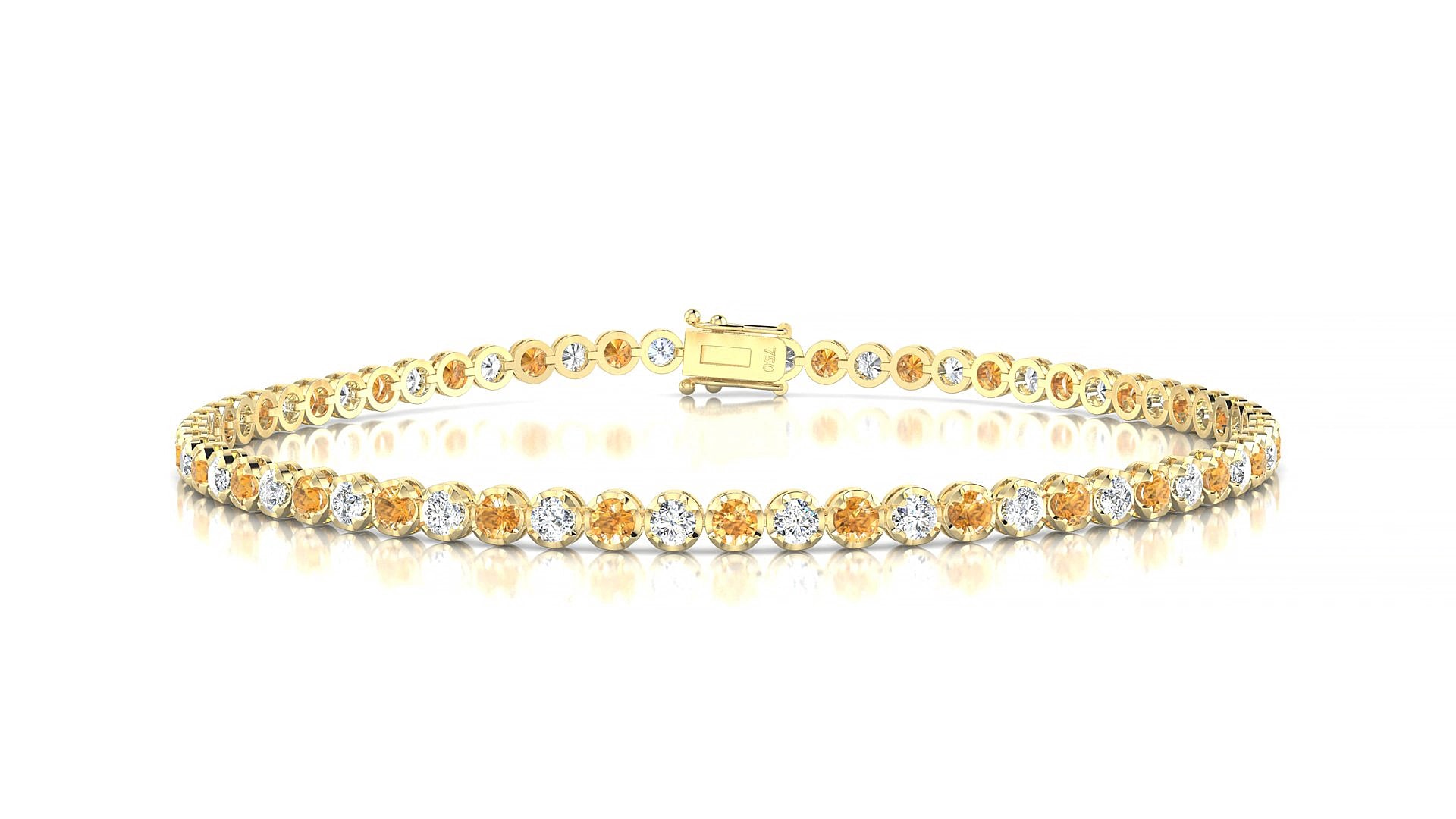 Bengal 1-1 | 18k Yellow Gold 2 mm Round Natural Citrine & Diamond 15 cm Tennis Bracelet