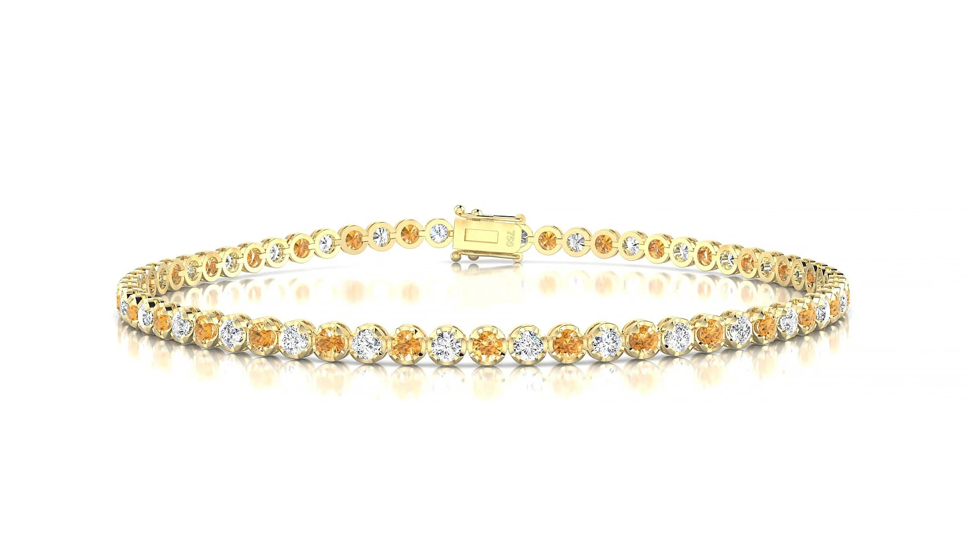 Bengal 1-1 | 18k Yellow Gold 2 mm Round Natural Citrine & Diamond Tennis Bracelet