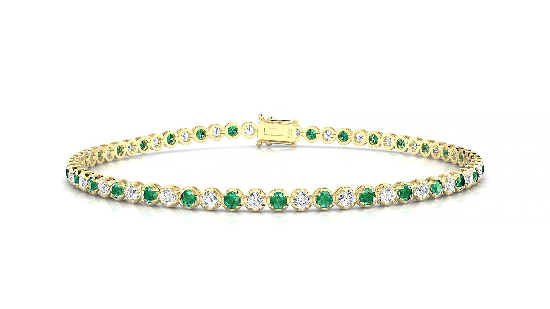 Bengal 1-1 | 18k Yellow Gold 2 mm Round Natural Emerald & Diamond 17 cm Tennis Bracelet