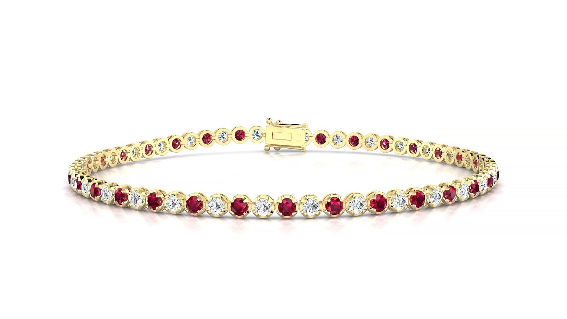 Bengal 1-1 | 18k Yellow Gold 2 mm Round Natural Ruby & Diamond Tennis Bracelet