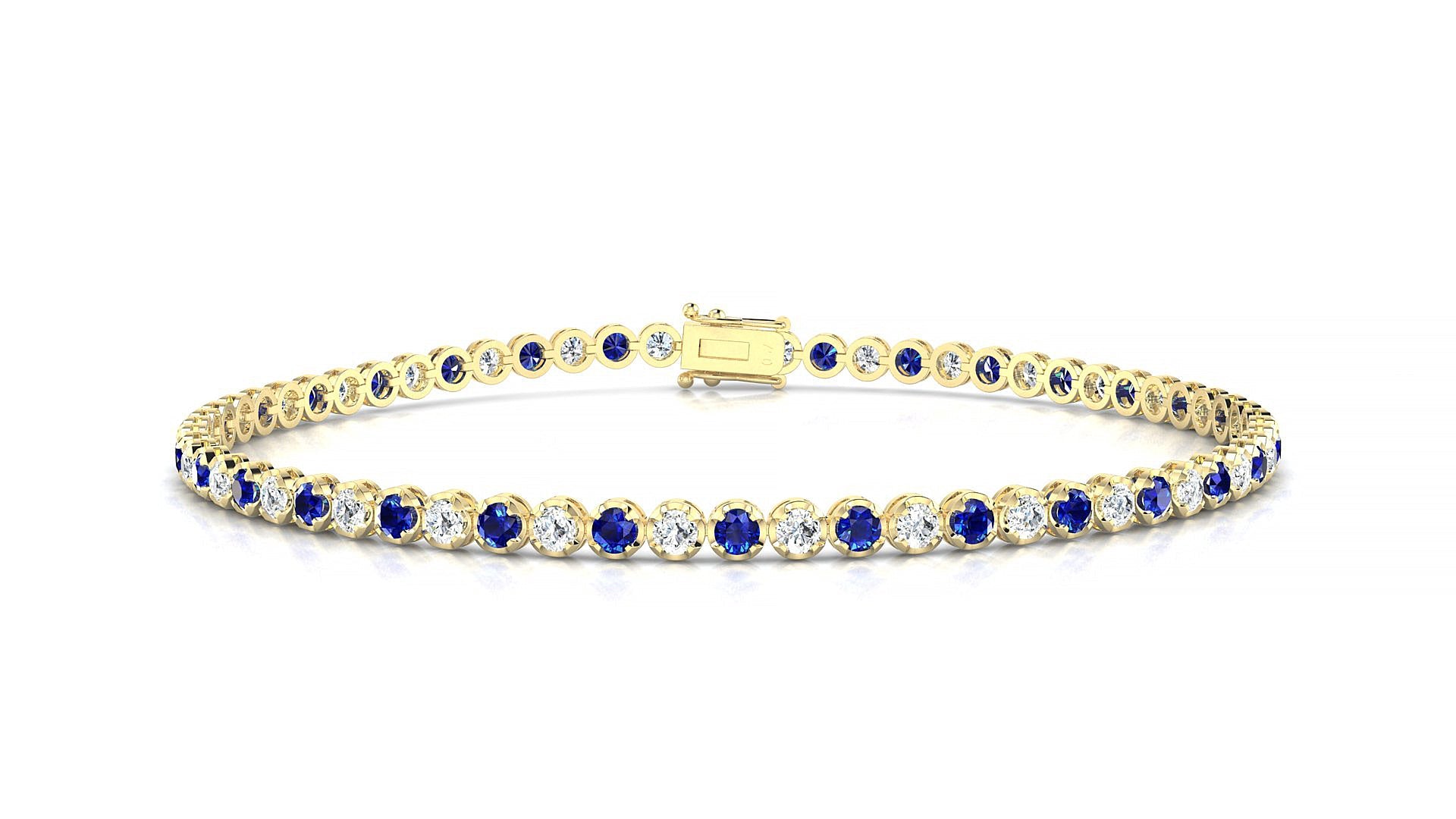 Bengal 1-1 | 18k Yellow Gold 2 mm Round Natural Sapphire & Diamond Tennis Bracelet