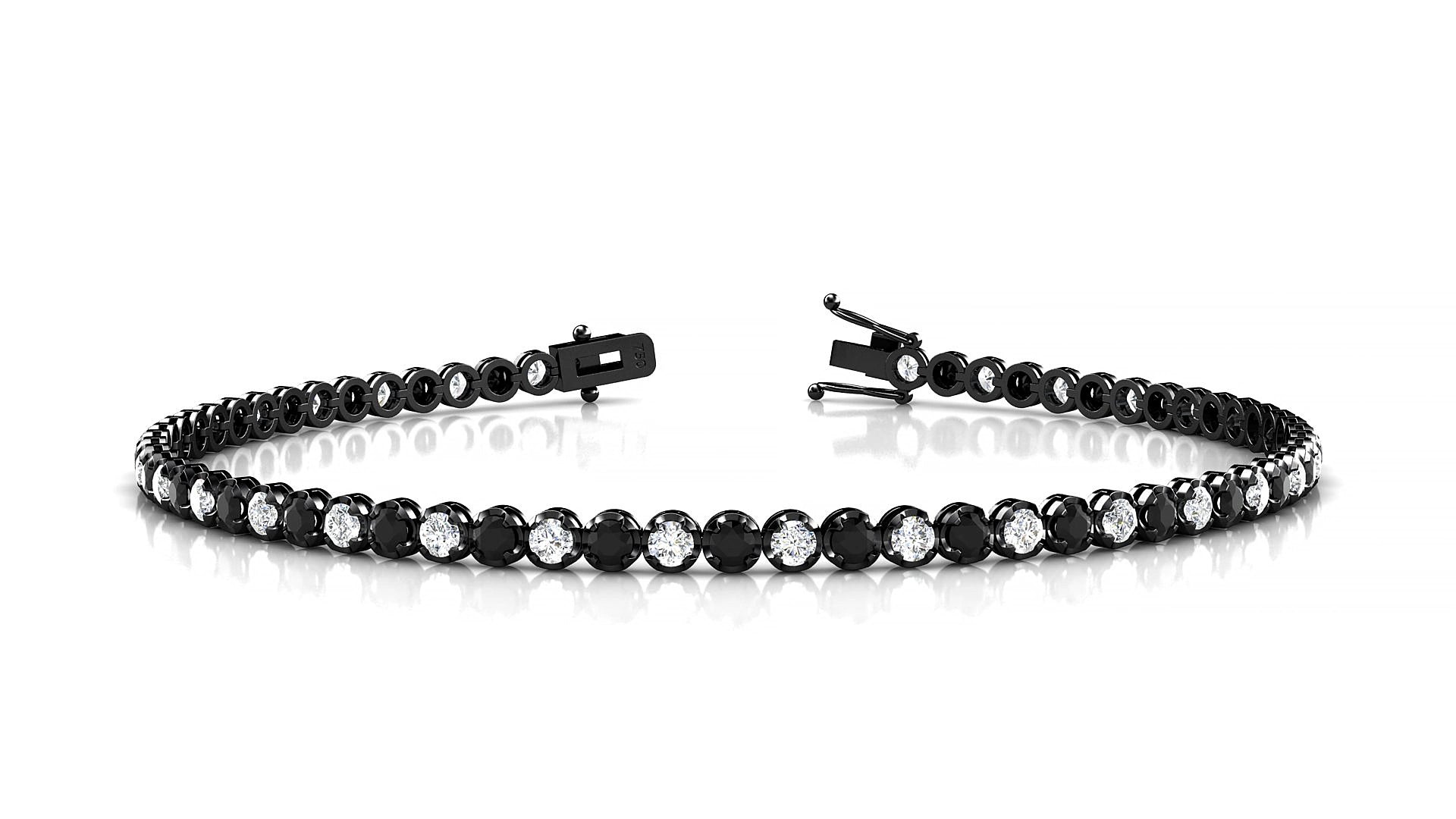 Bengal 1-1 | 18k Black Gold 2 mm Round Natural Black Diamond & Diamond 15 cm Tennis Bracelet