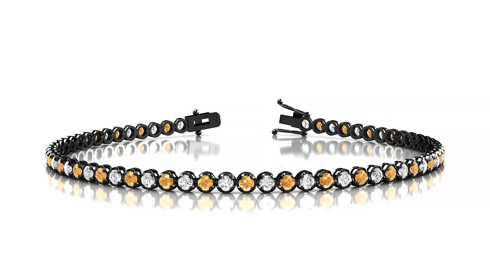 Bengal 1-1 | 18k Black Gold 2 mm Round Natural Citrine & Diamond Tennis Bracelet