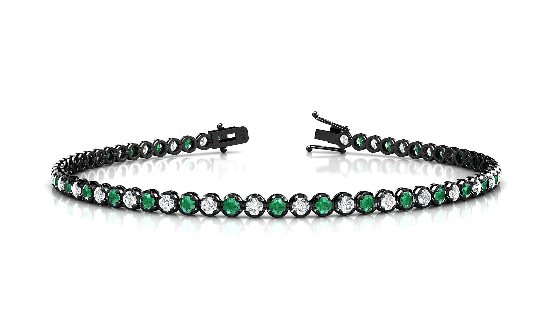 Bengal 1-1 | 18k Black Gold 2 mm Round Natural Emerald & Diamond 15 cm Tennis Bracelet
