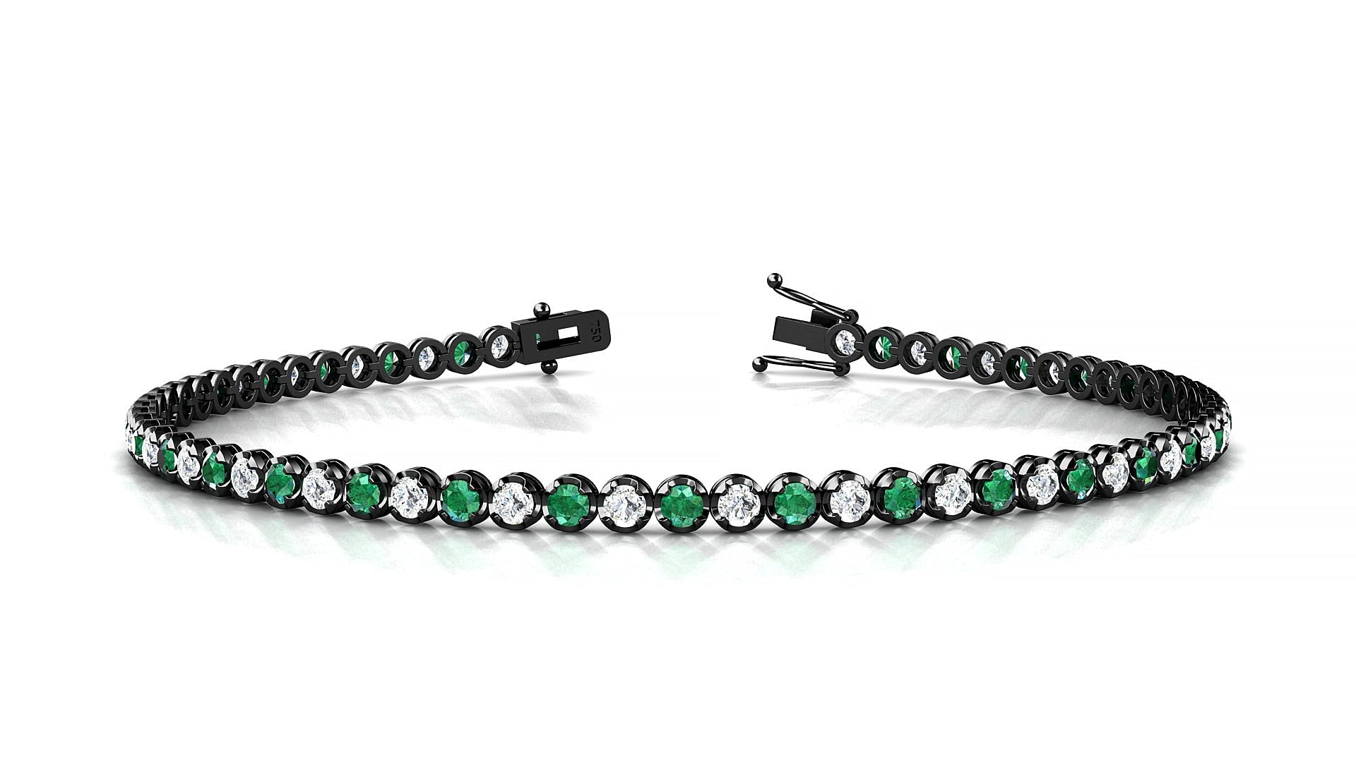 Bengal 1-1 | 18k Black Gold 2 mm Round Natural Emerald & Diamond Tennis Bracelet
