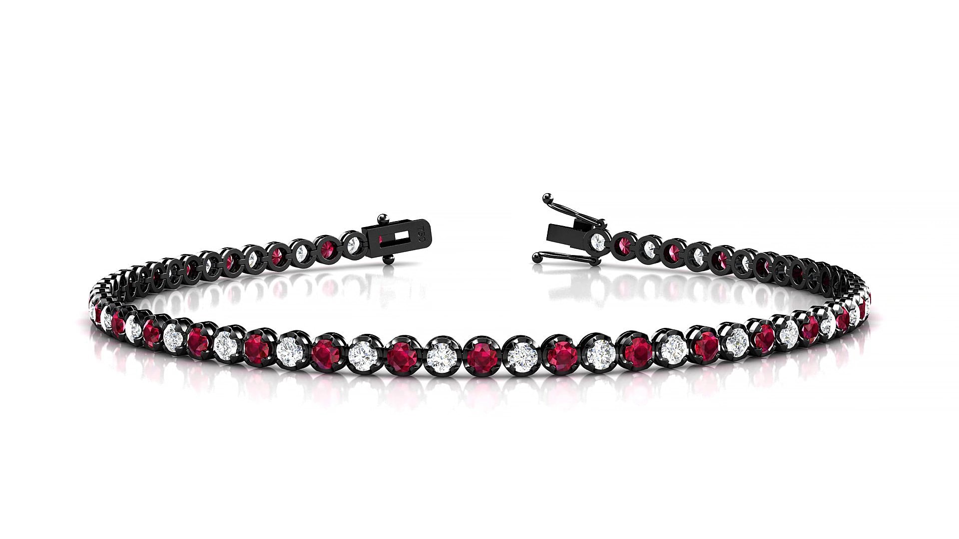 Bengal 1-1 | 18k Black Gold 2 mm Round Natural Ruby & Diamond 15 cm Tennis Bracelet