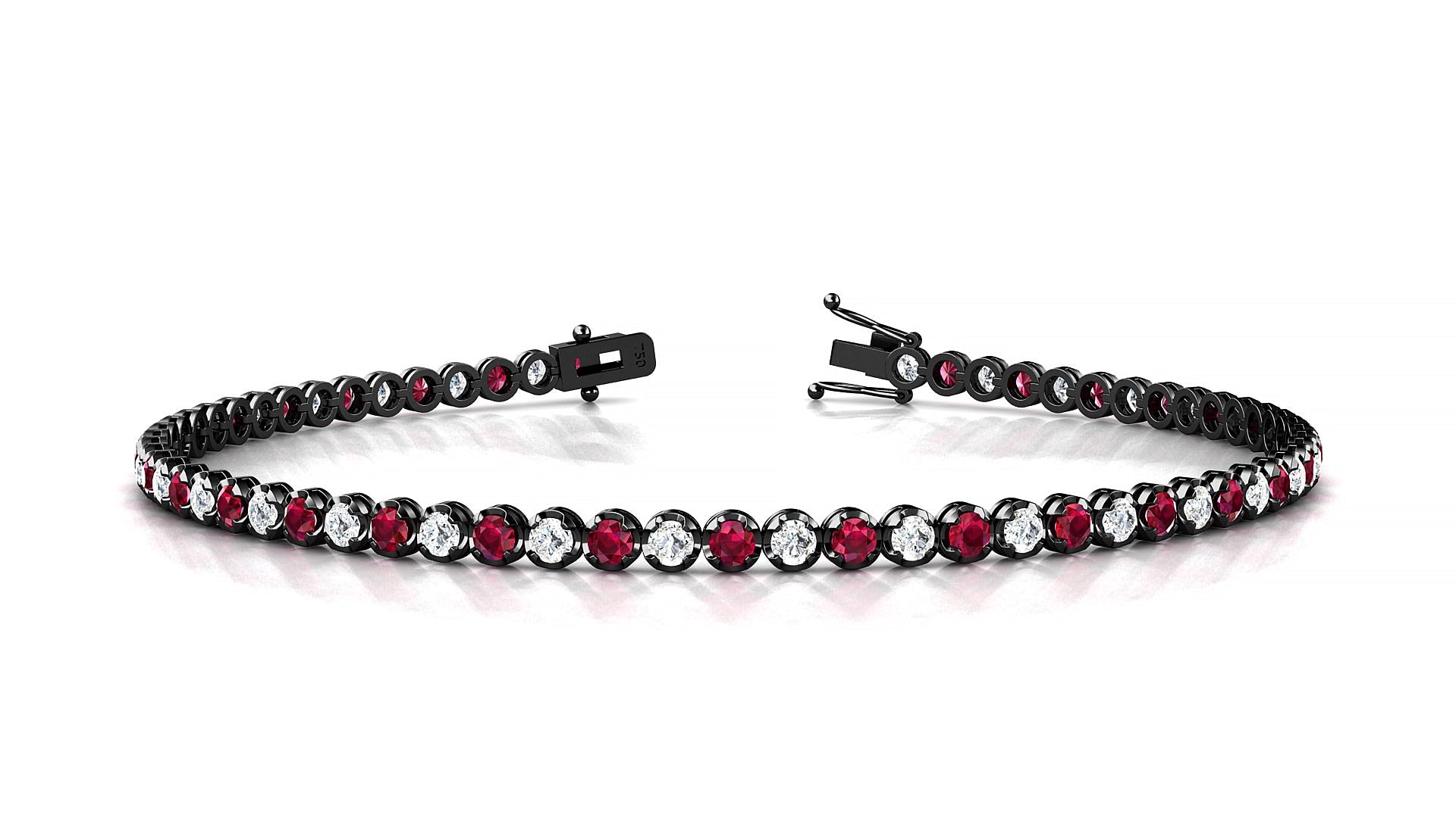 Bengal 1-1 | 18k Black Gold 2 mm Round Natural Ruby & Diamond Tennis Bracelet