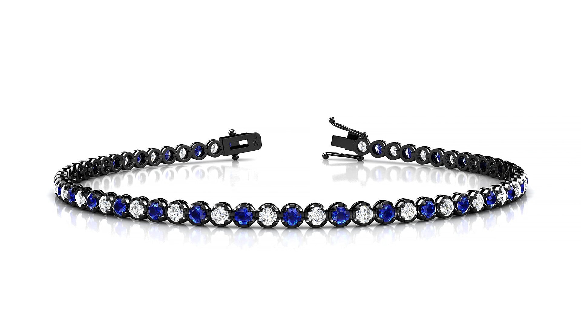 Bengal 1-1 | 18k Black Gold 2 mm Round Natural Sapphire & Diamond 18 cm Tennis Bracelet