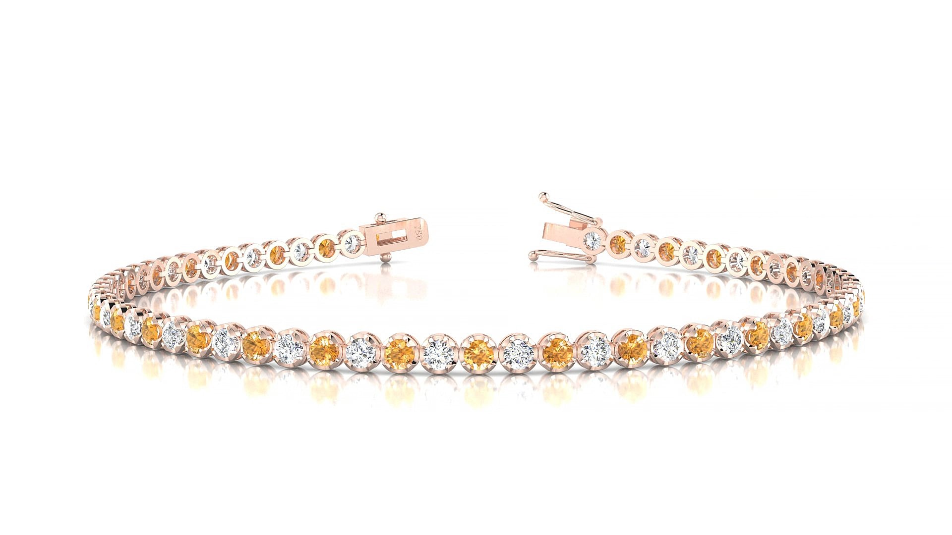 Bengal 1-1 | 18k Rose Gold 2 mm Round Natural Citrine & Diamond 15 cm Tennis Bracelet