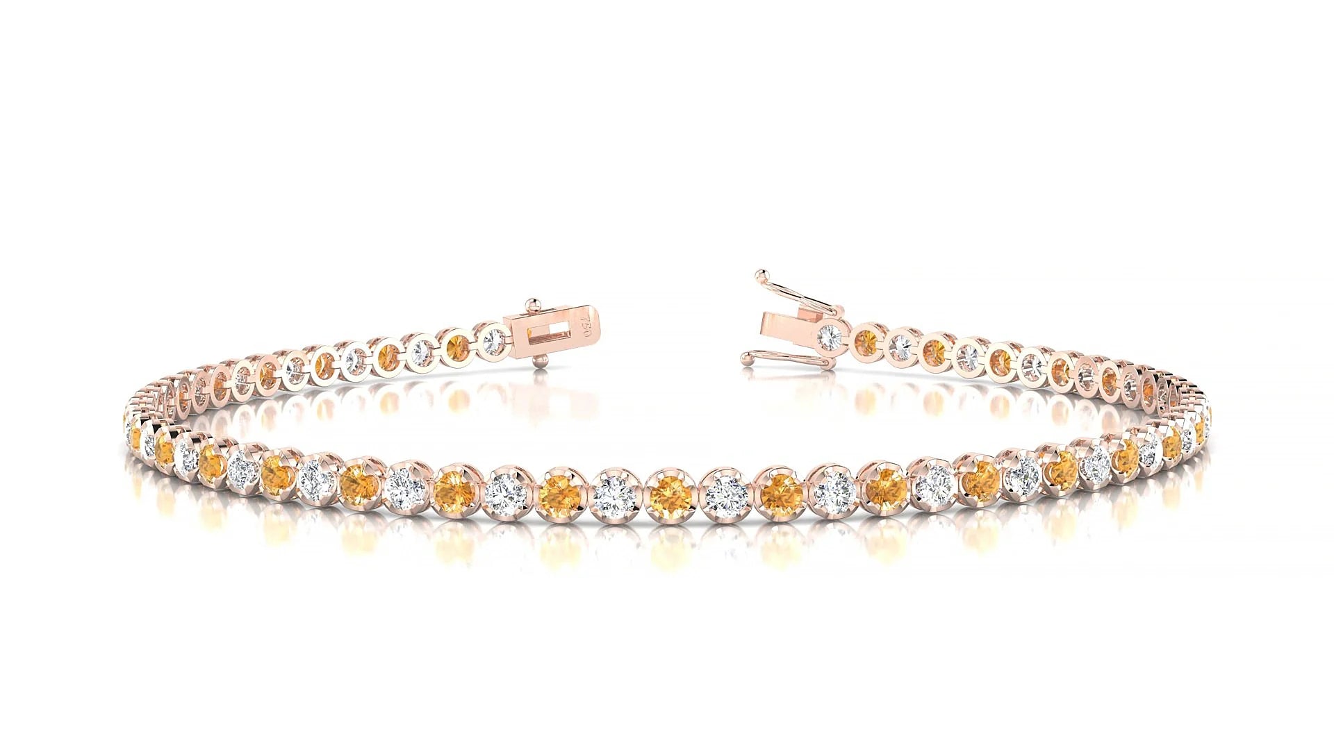 Bengal 1-1 | 18k Rose Gold 2 mm Round Natural Citrine & Diamond Tennis Bracelet