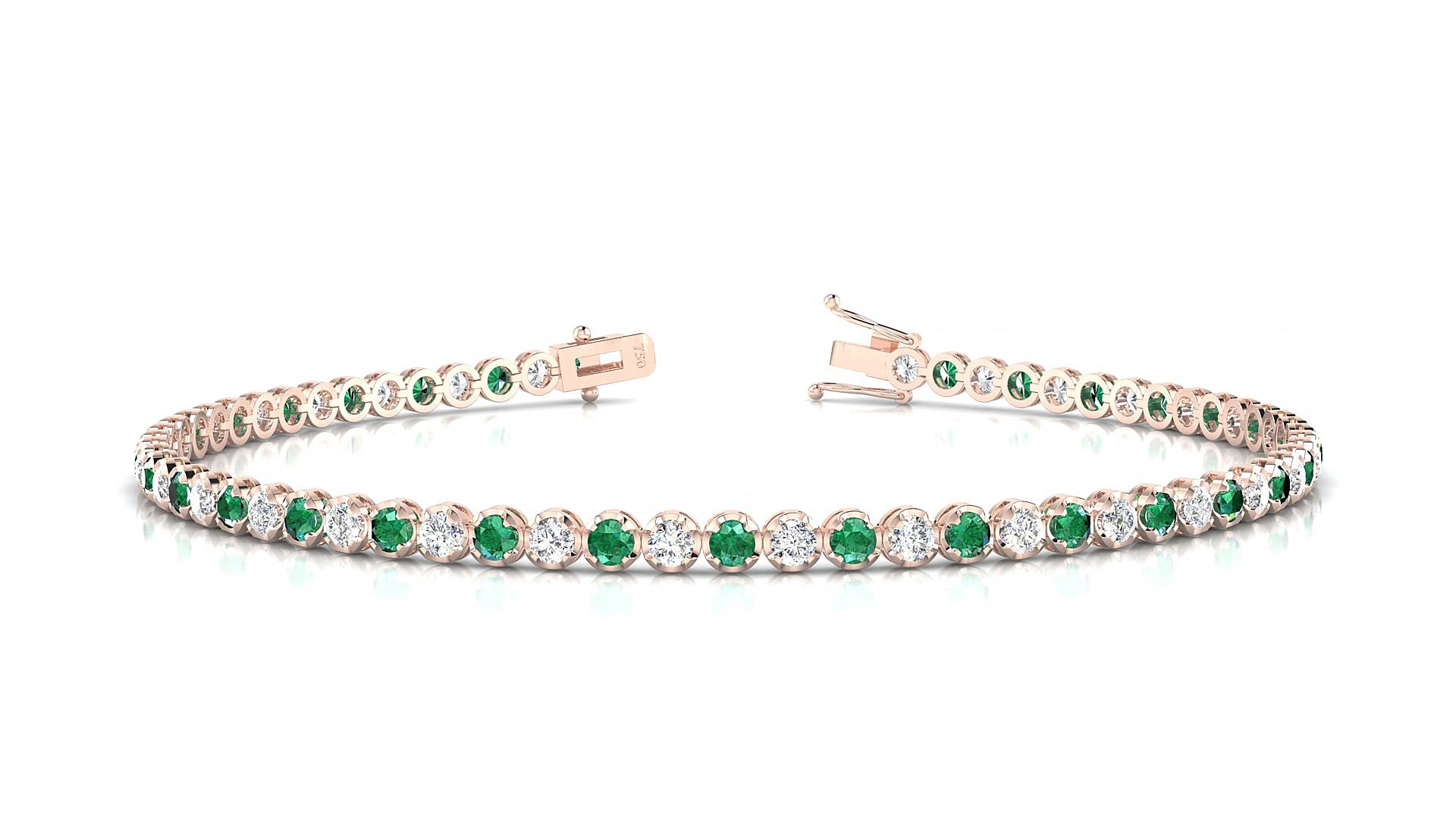 Bengal 1-1 | 18k Rose Gold 2 mm Round Natural Emerald & Diamond 15 cm Tennis Bracelet