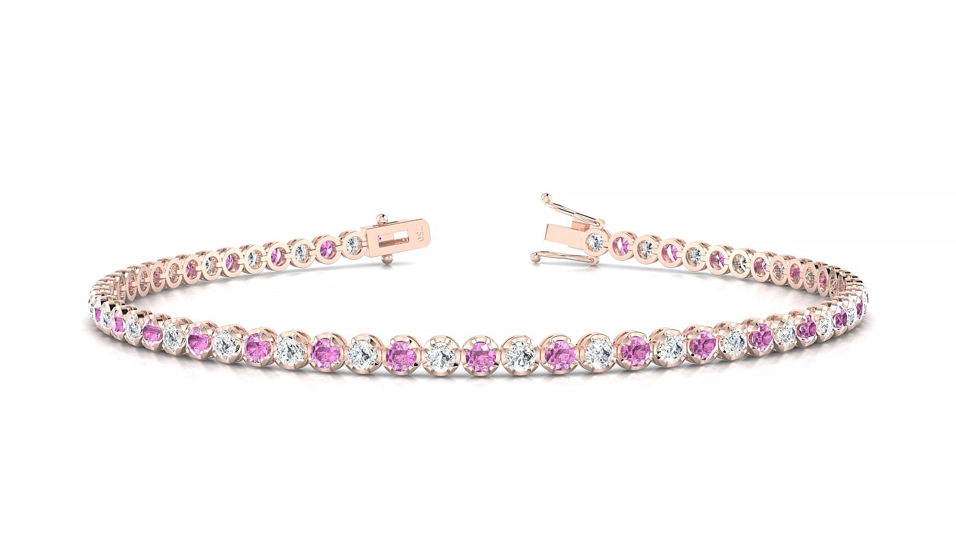 Bengal 1-1 | 18k Rose Gold 2 mm Round Natural Pink Sapphire & Diamond Tennis Bracelet